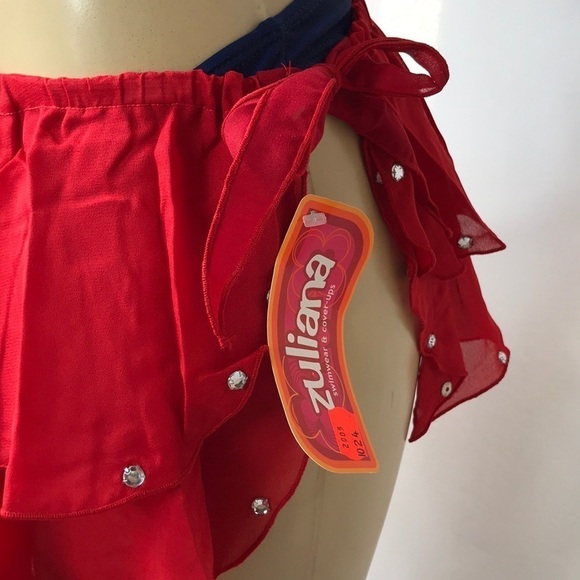 Zuliana Size Small Bedazzled Double Ruffle Sarong. New With Tags - Picture 2 of 5